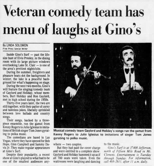 Ginos Surf (Luna Kai Tiki Bar) - Feb 13 1986 Article